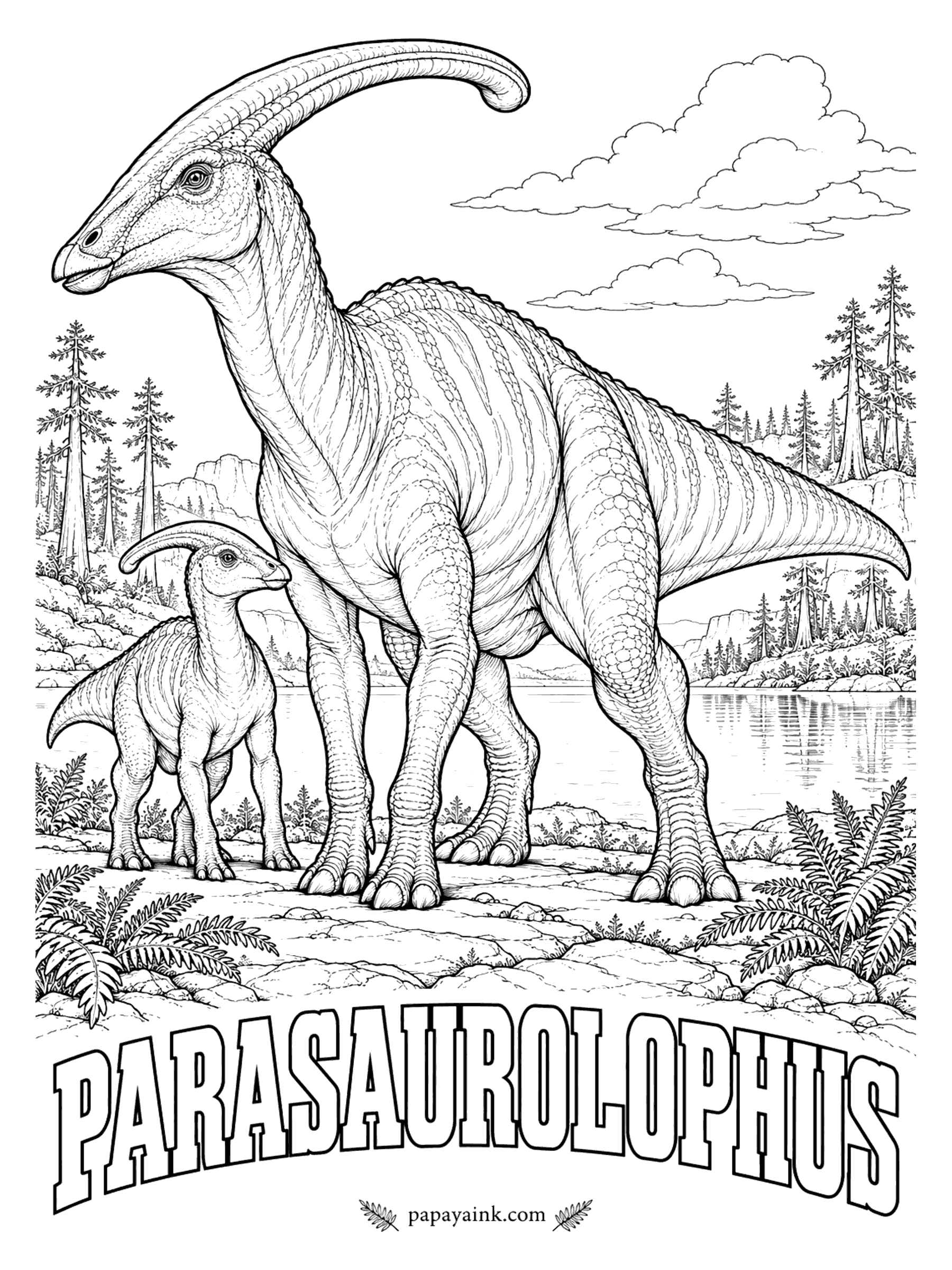 Free Printable Dinosaur Coloring Pages - That curved crest was hollow - a tube that probably worked like a trombone, sending low calls across the herd. Parasaurolophus (par-ah-saw-ROL-uh-fus, near crested lizard) was a duck-billed plant-eater about 30 feet long. North America, around 75 million years ago.
