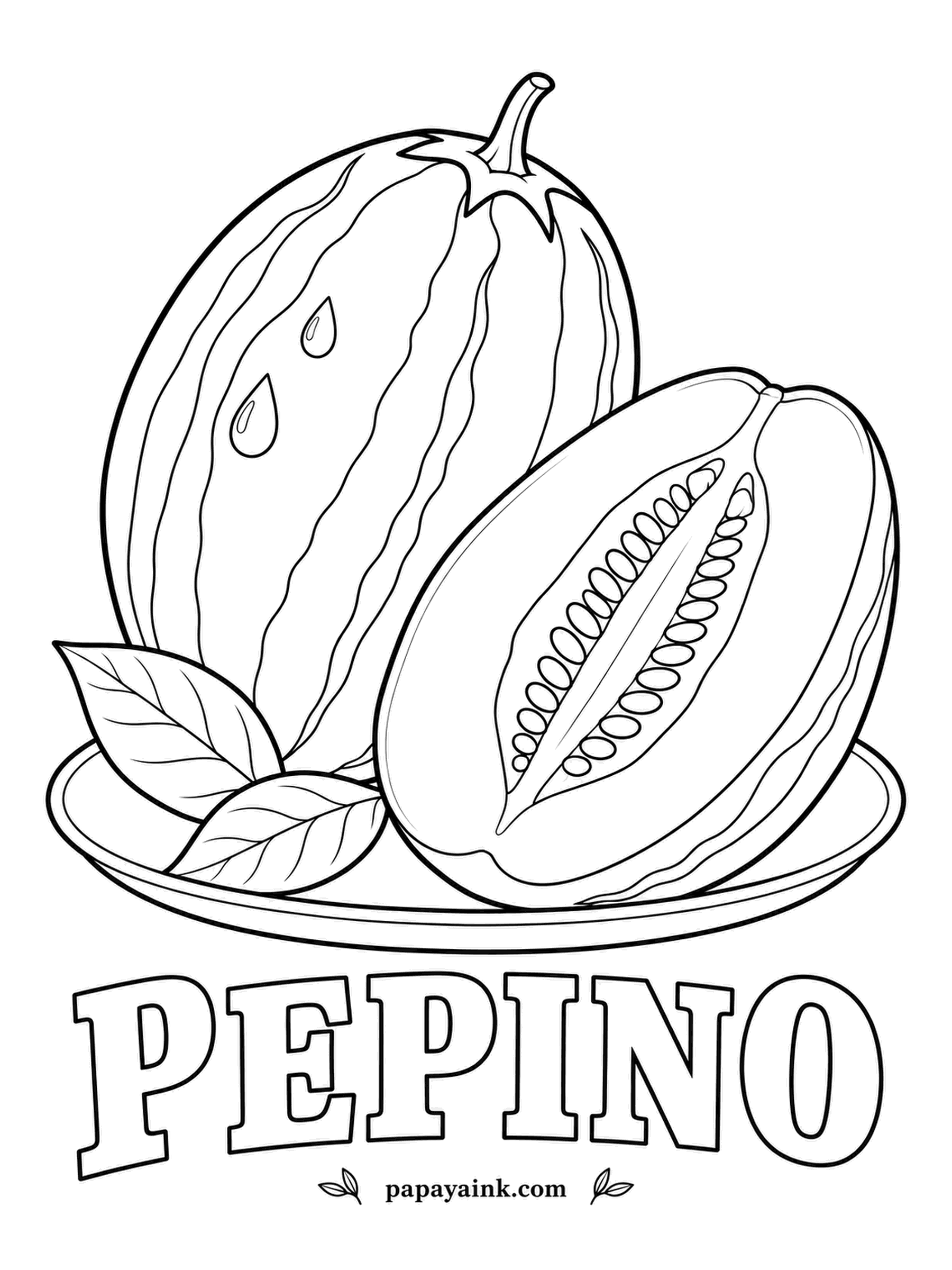 Printable Fruit Coloring Pages - Cousin to the tomato, yet the pepino tastes like a mild melon. Creamy yellow skin painted with purple streaks - the stripes are the fun part - and a pale, juicy flesh around a soft core of tiny seeds.