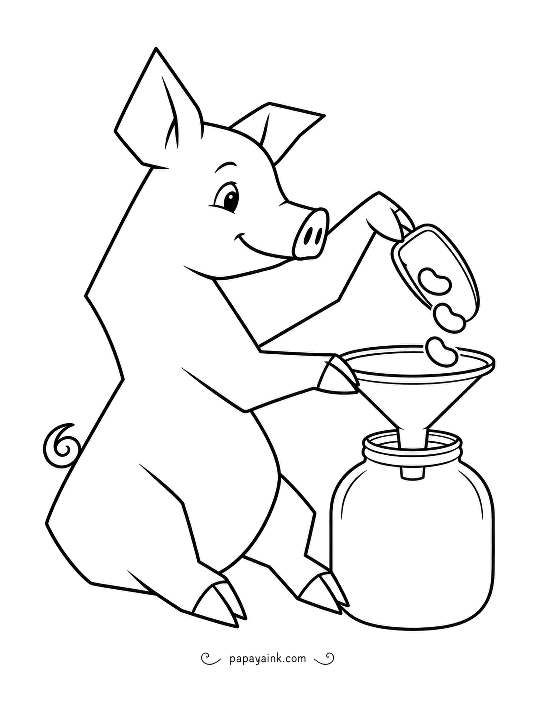 Pig Coloring Pages - A funnel saves a lot of sweeping: the beans tumble from the scoop straight into the jar below. Angular, graphic shapes - try warm browns for the beans.