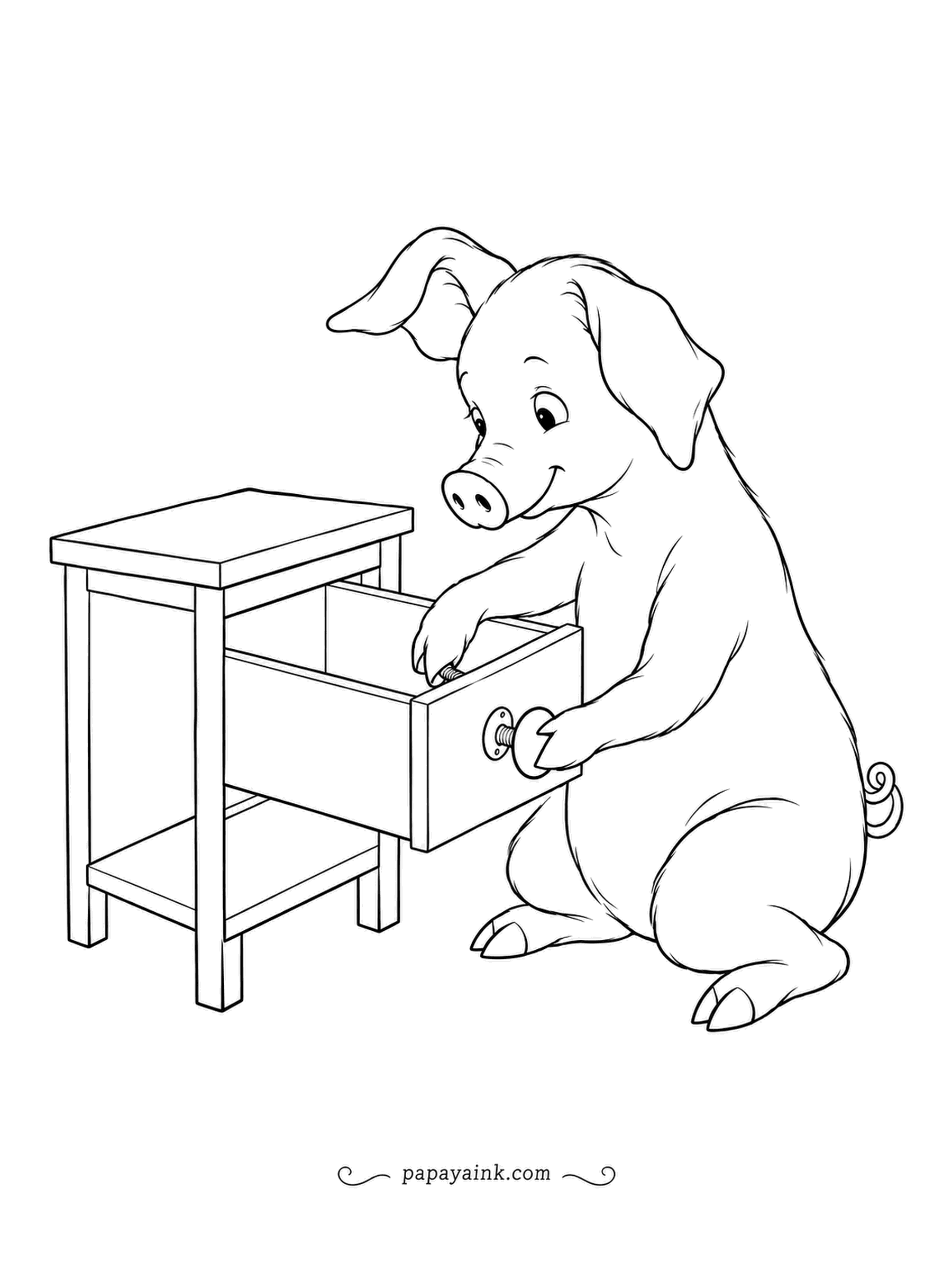 Pig Coloring Pages - A loose knob, a small screw, a patient pig: the bedside drawer is getting fixed, one careful twist at a time, and nobody will ever know it wobbled. Soft shading and a plain wooden table.