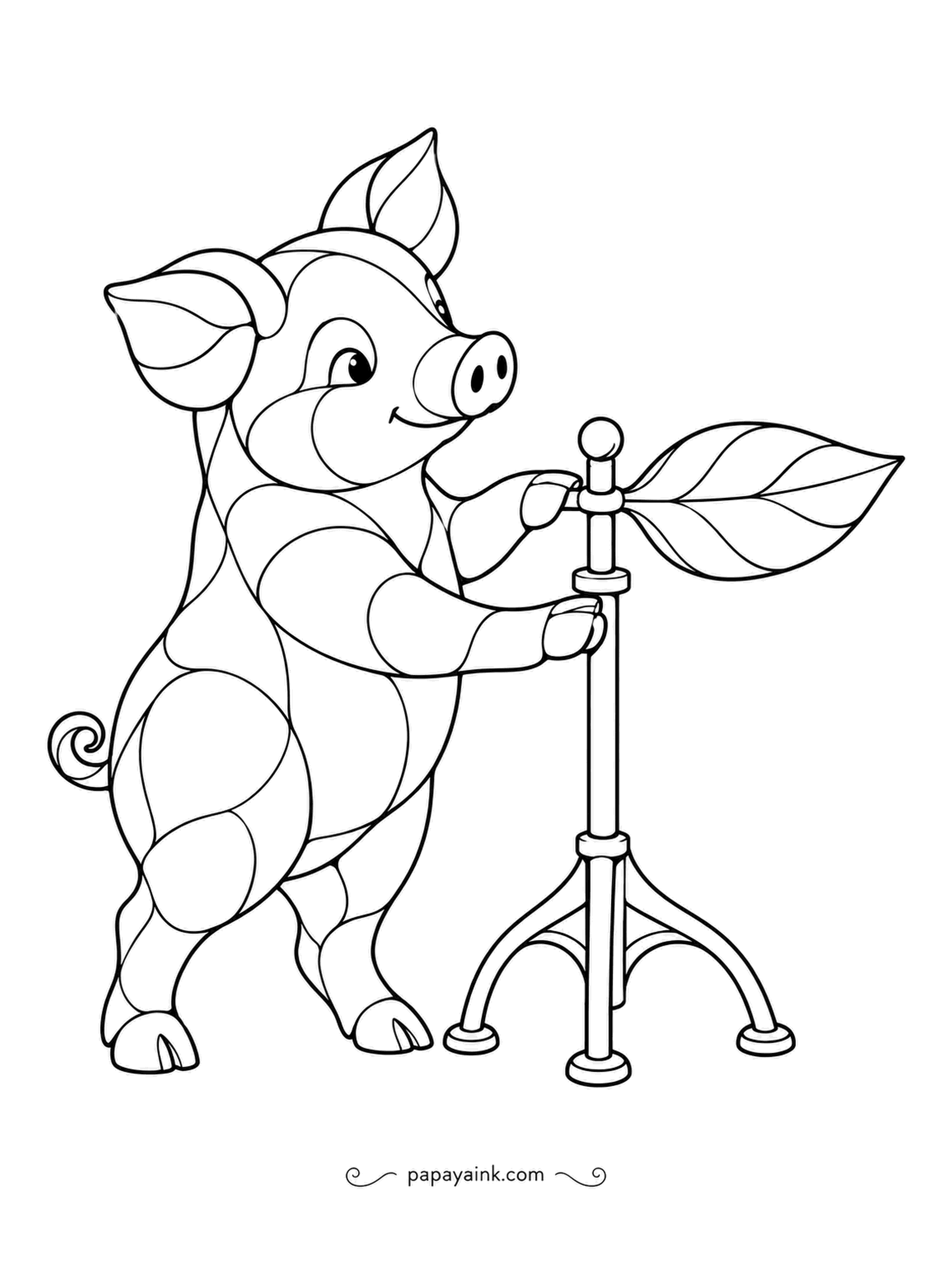 Pig Coloring Pages - A weather vane turns to point into the wind, and this one has a leaf for a tail. The patchwork-panel pig gives it a spin to test it. Every patch can take a pastel.