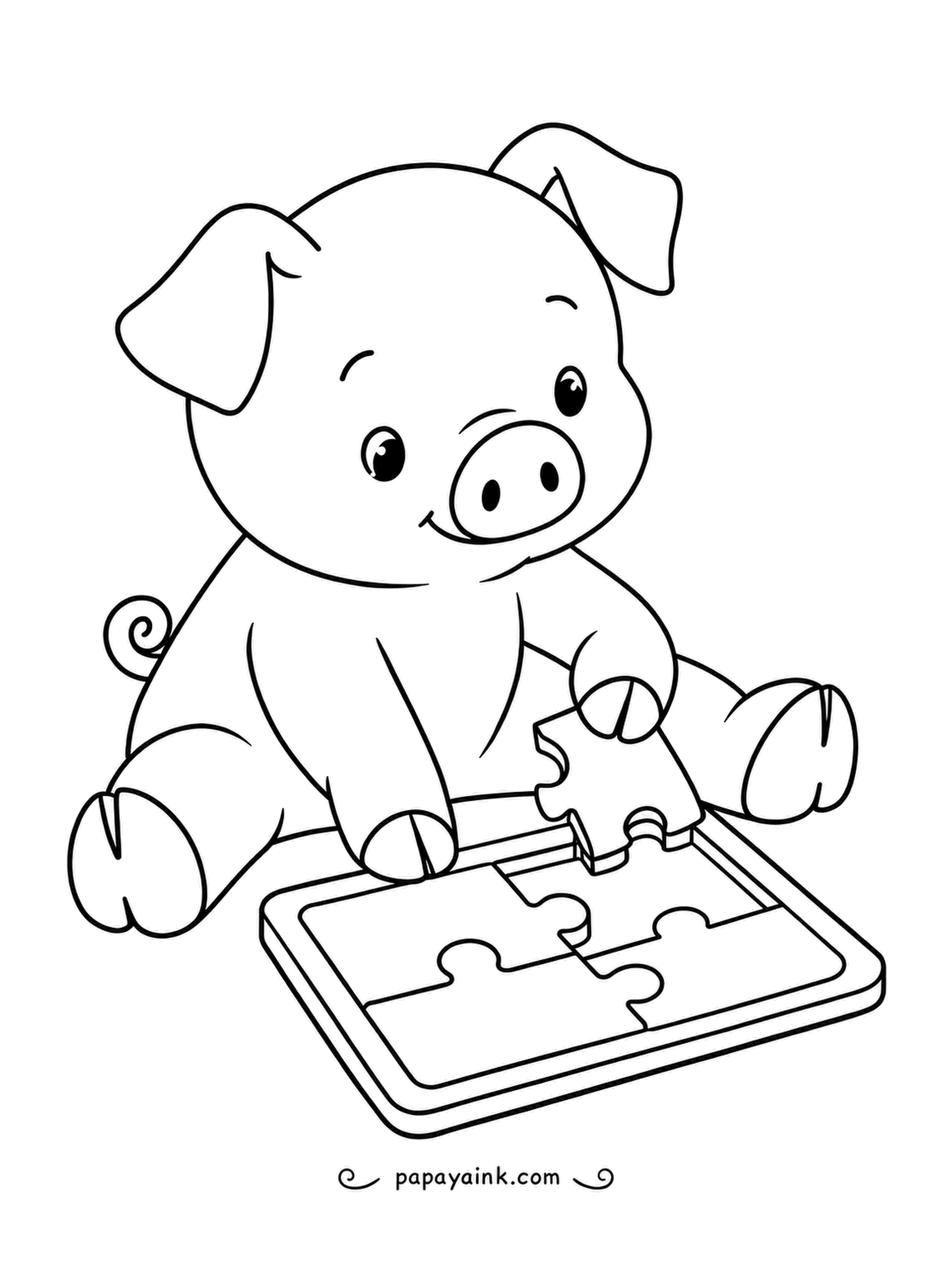 Pig Coloring Pages - Almost done: three pieces in the board, and the last one lowered carefully into its gap. The piglet is very nearly finished. Chunky outlines - perfect for the youngest colorists.