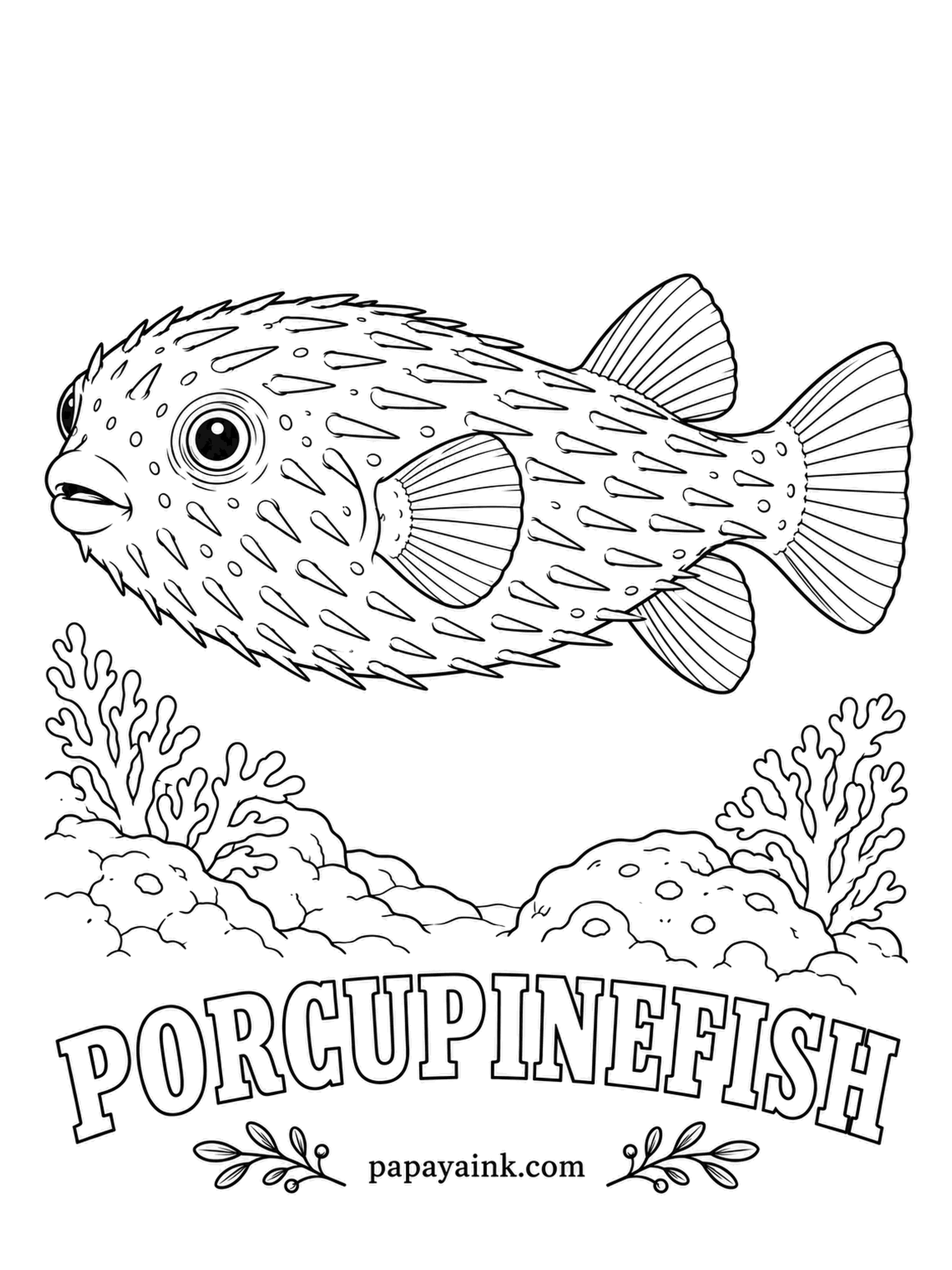 Ocean Fish Coloring Pages - Swallowed water turns it into a spiky ball twice its size, and the spines that usually lie flat stand straight out. Fused, beak-like teeth crush crabs and snails. Sandy tan peppered with dark marks, a whitish belly.