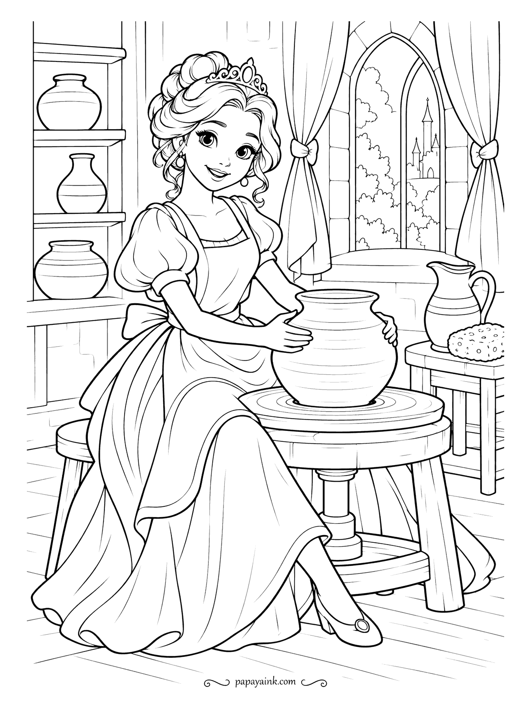 Free Printable Princess Coloring Pages - Both hands on a rising pot while the wheel spins, with finished jars on the shelf and the castle just visible out the window. The apron will catch clay; plan for that. Terracotta for the pots and nothing else that orange.