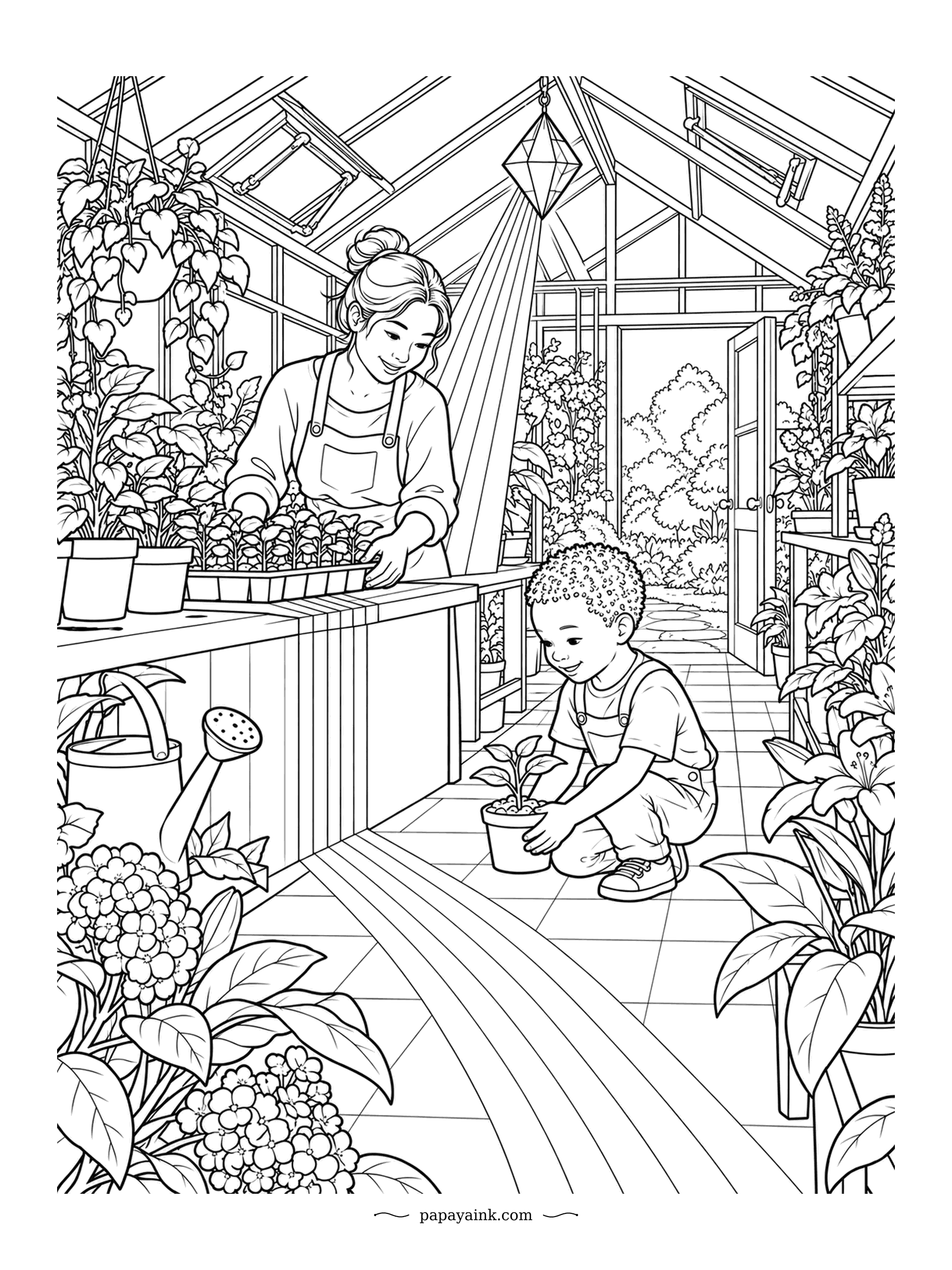 Rainbow Coloring Pages - A crystal hanging from the greenhouse roof splits the afternoon sun into a stripe of color that runs across the bench and down the floor tiles. Seedlings are being potted on both sides of it. Lots of leaves to fill.