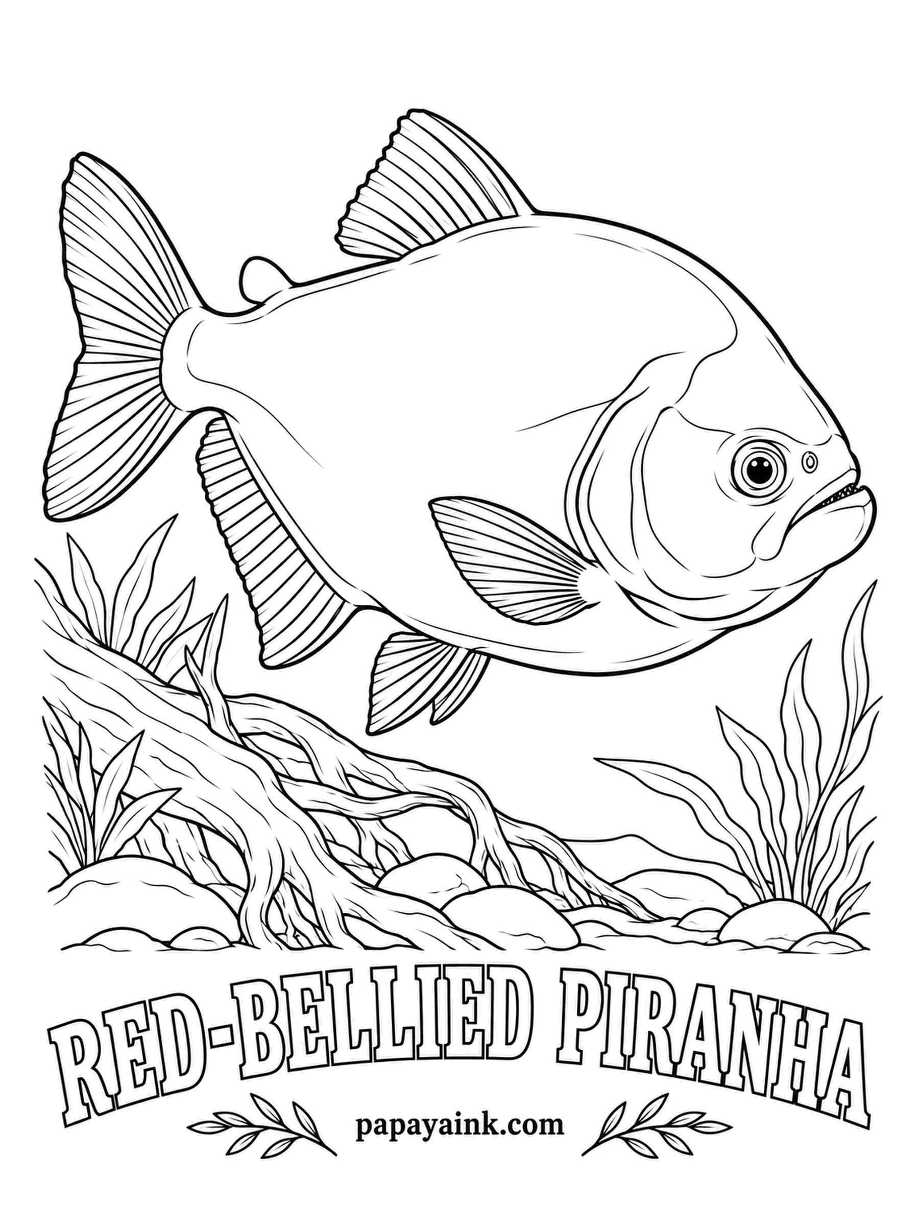 Aquarium Fish Coloring Pages - Movies made it a monster, but in a tank the red-bellied piranha is mostly nervous and hides behind plants. It even barks, drumming its swim bladder to make the sound. Silver gray above, glitter on the sides, a bright red belly.