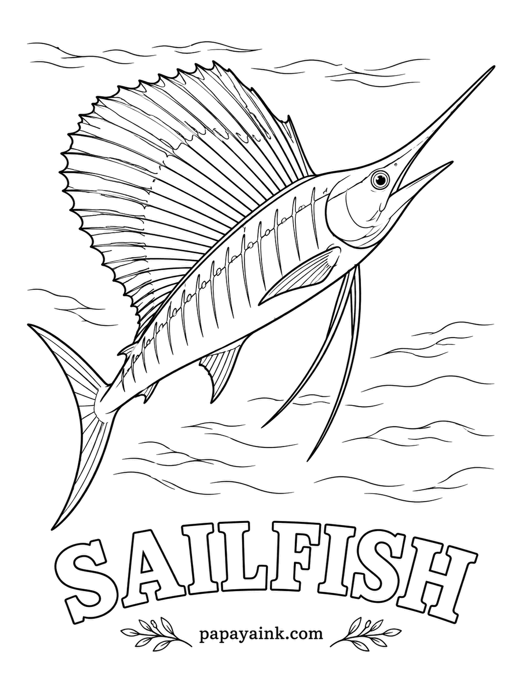Ocean Fish Coloring Pages - Packs of sailfish raise their sails to herd sardines into a tight ball, then take turns slashing through with their bills. Often listed as the fastest fish in the sea. Deep blue sail with black spots, bronze-blue body, silver belly.