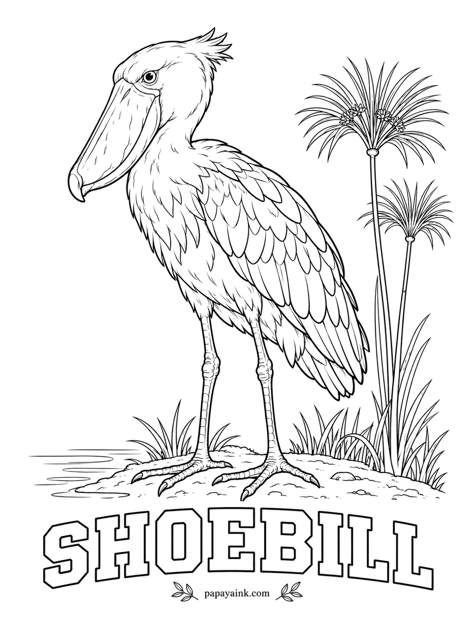 Printable Bird Coloring Pages - It can stand without moving for hours, and then the bill does the work: wide as a clog and sharp at the hook. A Shoebill is blue-gray from head to toe, with a yellowish bill speckled darker. Try several grays for the feathers.
