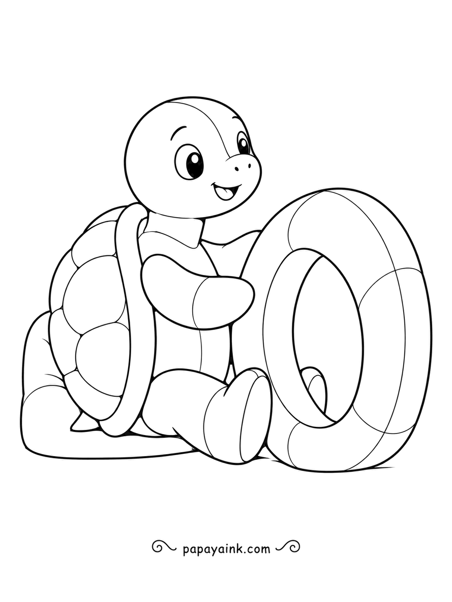Turtle Coloring Pages - Planted on a soft mat, a stitched toy turtle rolls a big cushion ring along beside it. Rainbow stripes on the ring would turn it into a bright toy wheel.