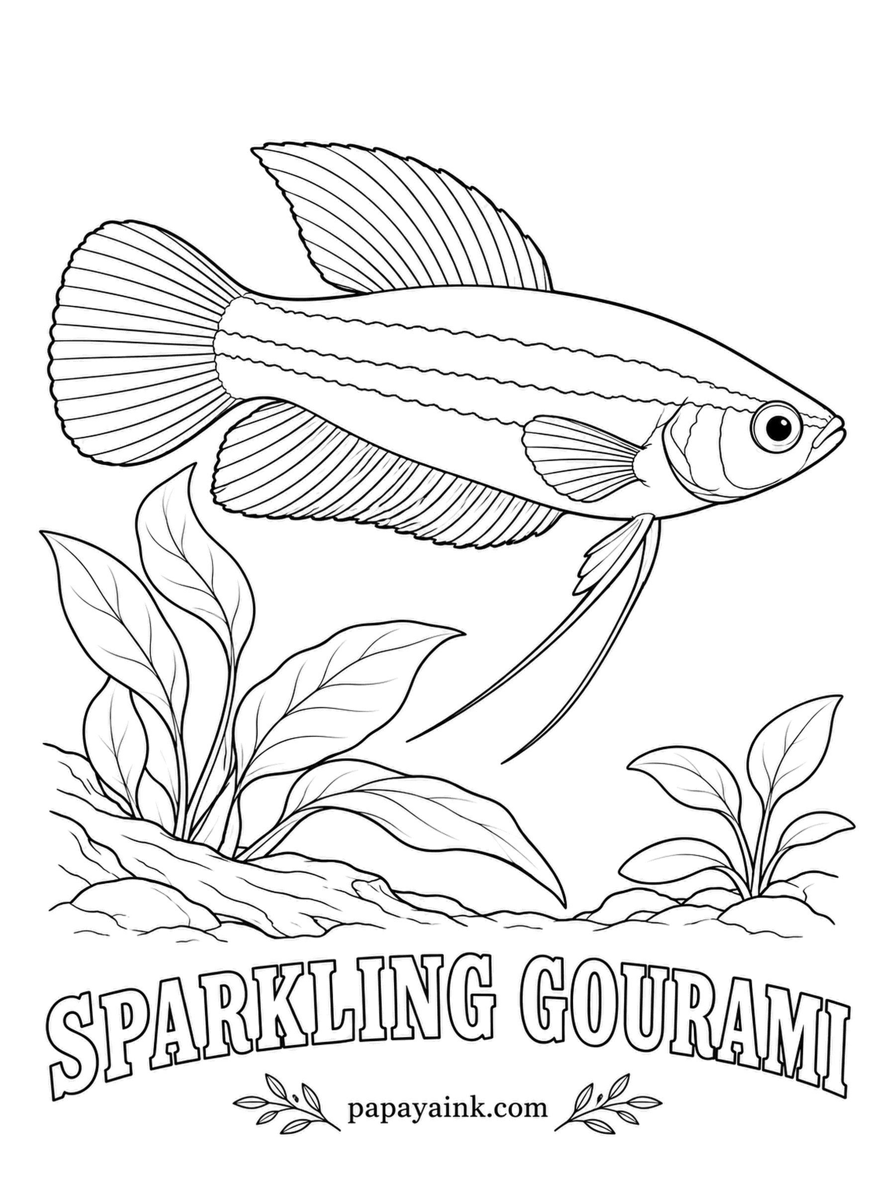 Aquarium Fish Coloring Pages - Hold an ear close to a quiet tank and you may hear it: sparkling gouramis make tiny croaking clicks when they display. About the length of a paper clip, they glitter with blue-green spangles. Dot the sparkles onto a warm tan base.