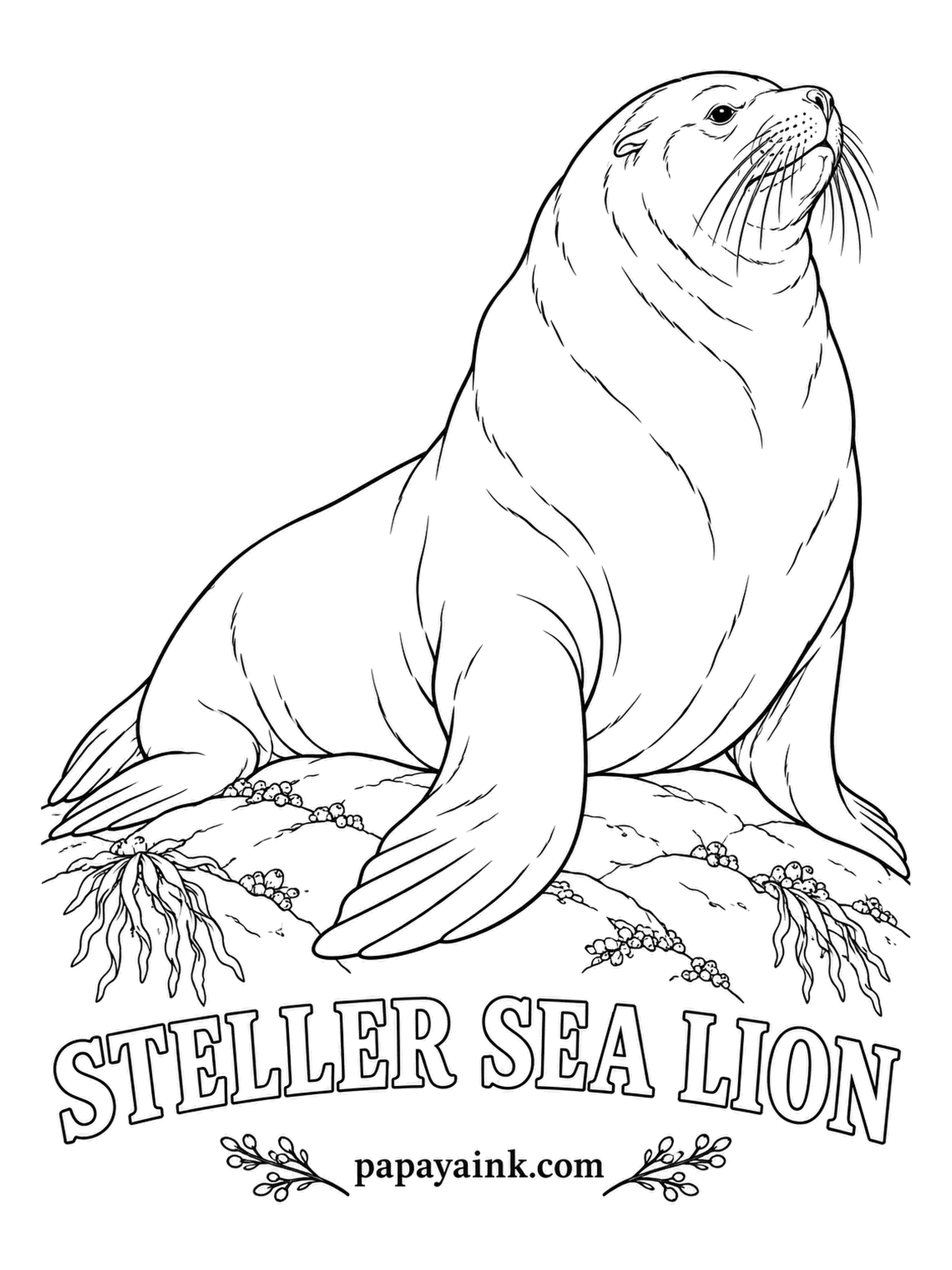 Sea Creature Coloring Pages - The biggest of all sea lions, and the bull wears a thick mane on his neck that gives the family its name. Light tan to reddish brown is correct, darker on the flippers, and the barnacles on the rock can stay white.