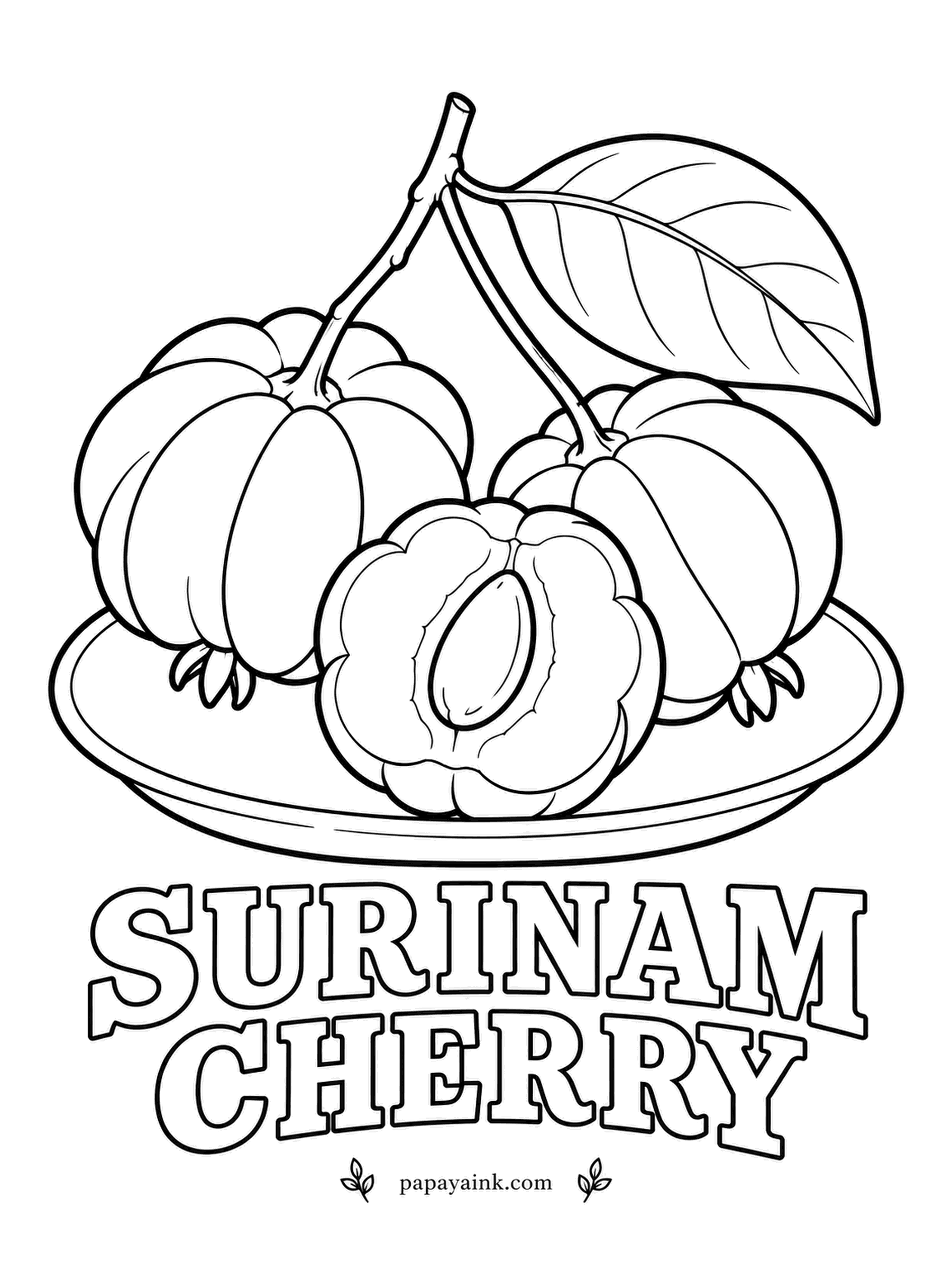 Printable Fruit Coloring Pages - Deeply ribbed, like a tiny pumpkin, which makes it easy to tell apart from every other cherry. Surinam cherry runs from orange through scarlet to almost black, and the darker it gets, the sweeter.