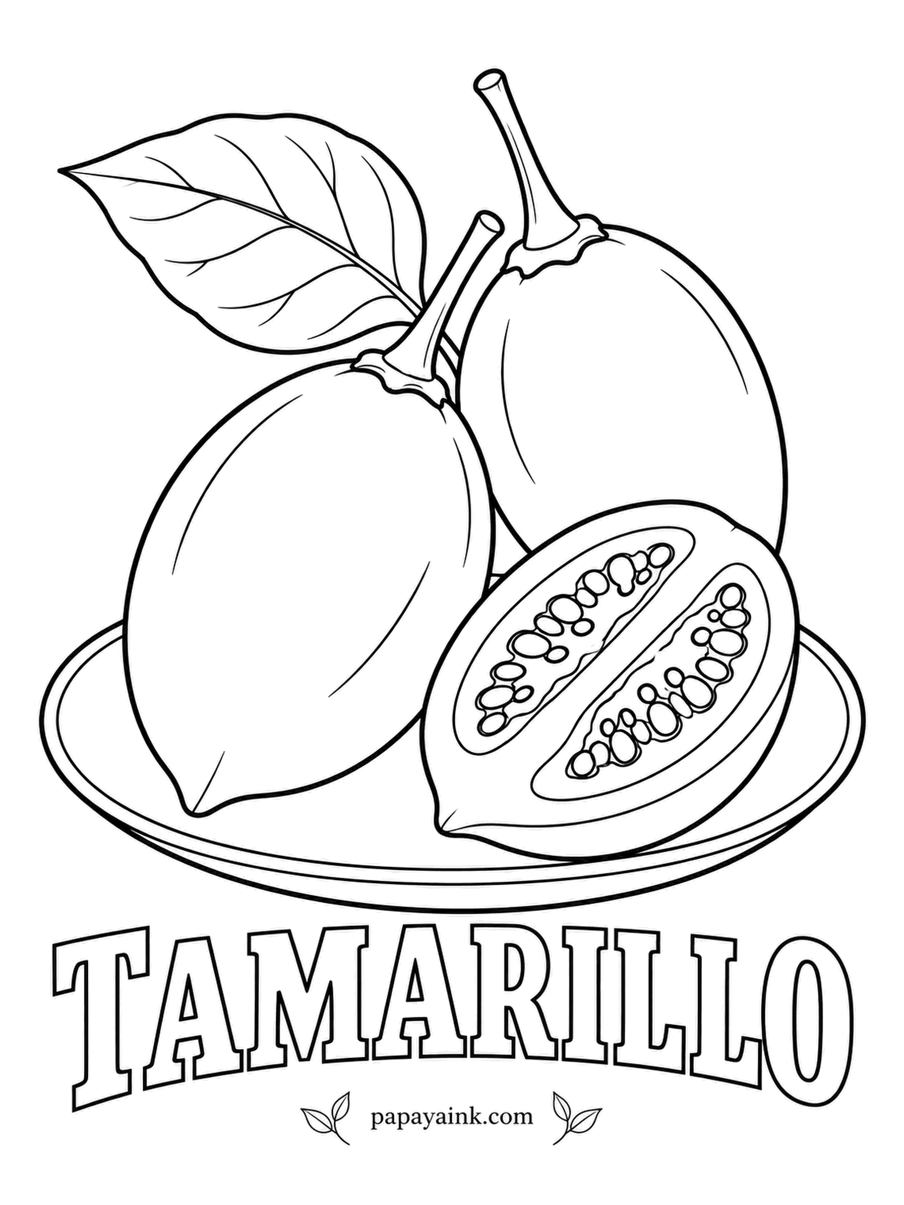 Printable Fruit Coloring Pages - Growers call tamarillo the tree tomato, and the cut half shows why: the seeds swirl in a dark jelly just like a tomato. Deep red or golden skin, apricot orange flesh, and seeds that go almost black inside red fruits.