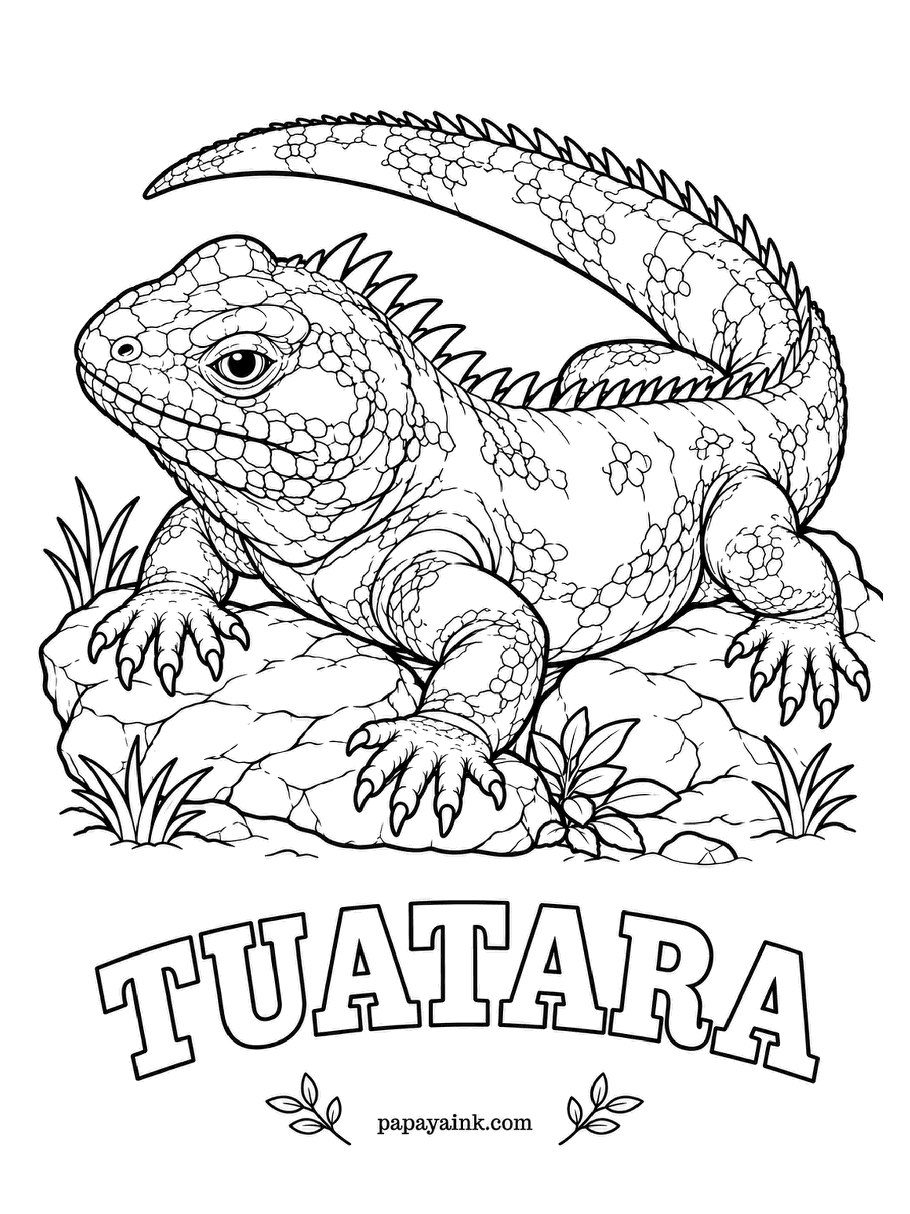 Reptile Coloring Pages - Not a lizard at all: the tuatara is the last survivor of a reptile group that lived alongside the earliest dinosaurs. Found only in New Zealand, it can live a century. Gray-green with a crest of pale soft spines. Detailed.