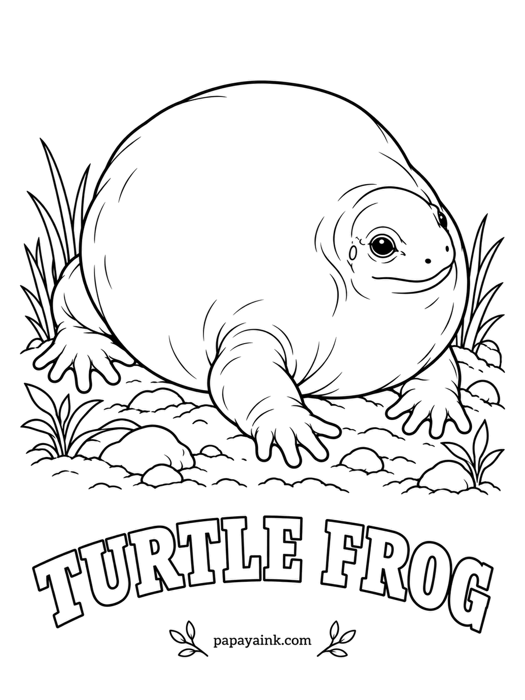 Amphibian Coloring Pages - A turtle that lost its shell, or so it seems: the turtle frog of Western Australia digs headfirst with strong forearms, and its eggs hatch underground as tiny froglets, skipping the tadpole stage. Pinkish tan all over, lighter on the chin.