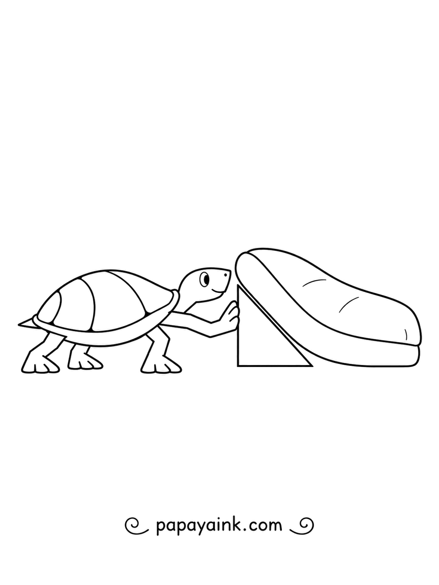 Turtle Coloring Pages - Sliding a triangle wedge under a soft cushion, a little turtle props it up at a slant. Clean, simple outlines make this a calm page to finish in one sitting.