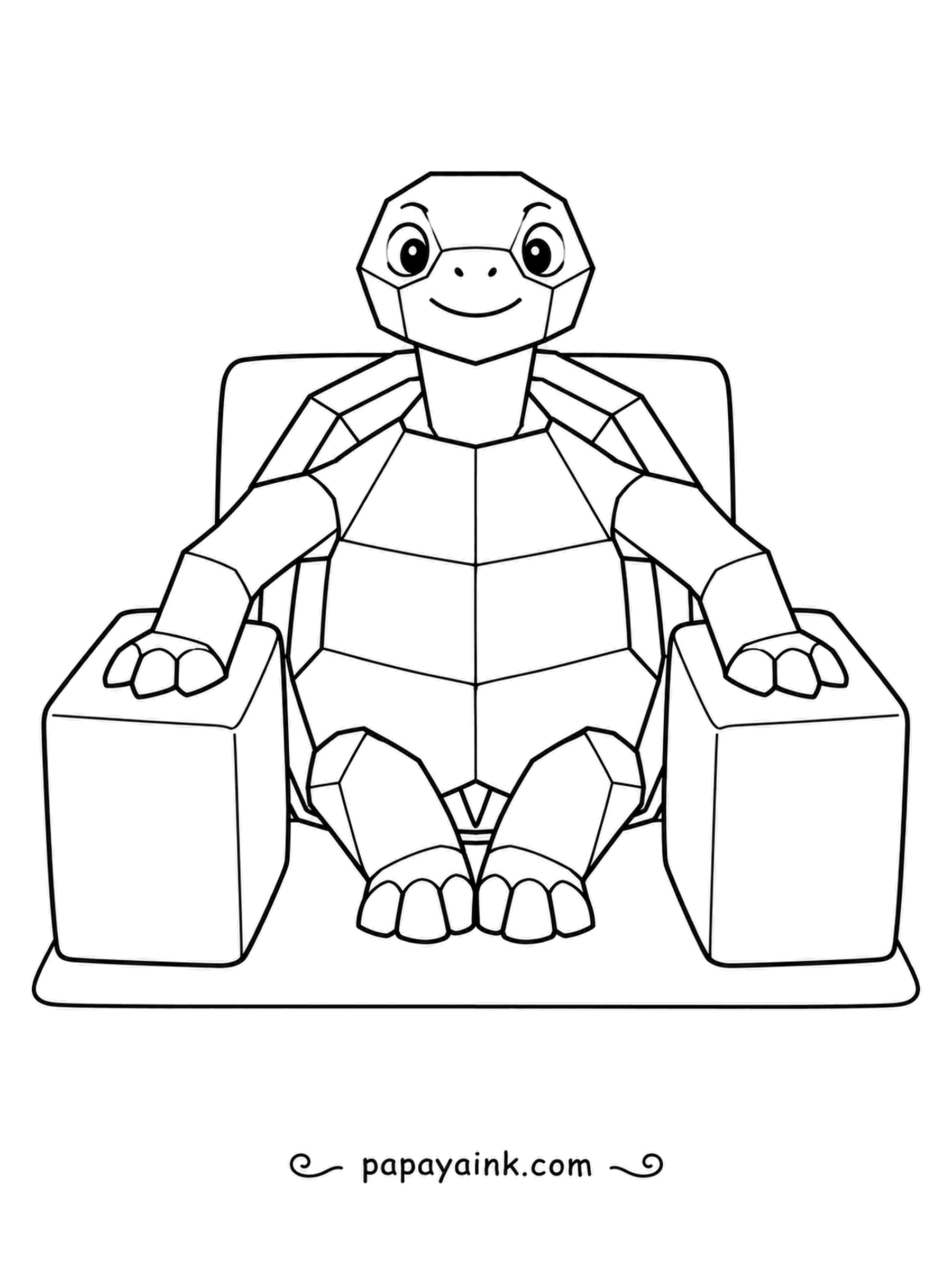 Turtle Coloring Pages - Wedged between two padded blocks, a faceted turtle presses them apart with its front feet. The crystal-cut shell and belly plates are perfect for playing with light and shade.