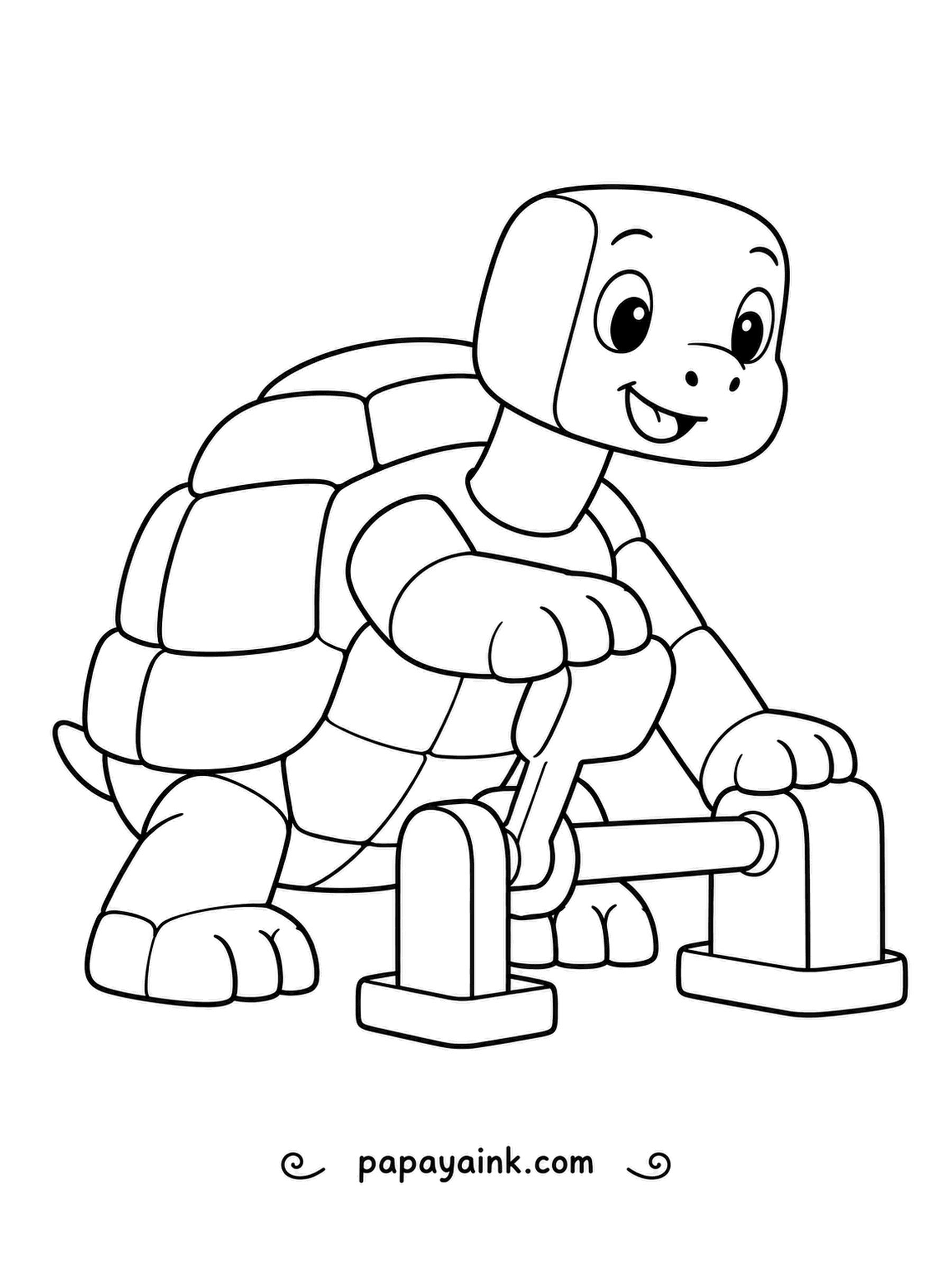 Turtle Coloring Pages - Cranking a sturdy handle, a block-headed turtle turns a paddle on its stand. Square shell plates are easy to fill one by one with different shades.