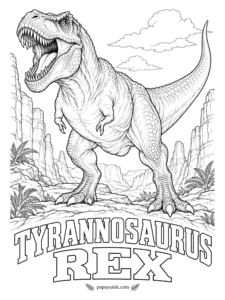 Free Printable Dinosaur Coloring Pages - No known land animal bit harder. Tyrannosaurus rex (tie-RAN-oh-SORE-us REX, the tyrant lizard king) was a meat-eater about 40 feet long, with teeth as long as bananas once you count the root. It ruled western North America 68 to 66 million years ago, among the very last dinosaurs.
