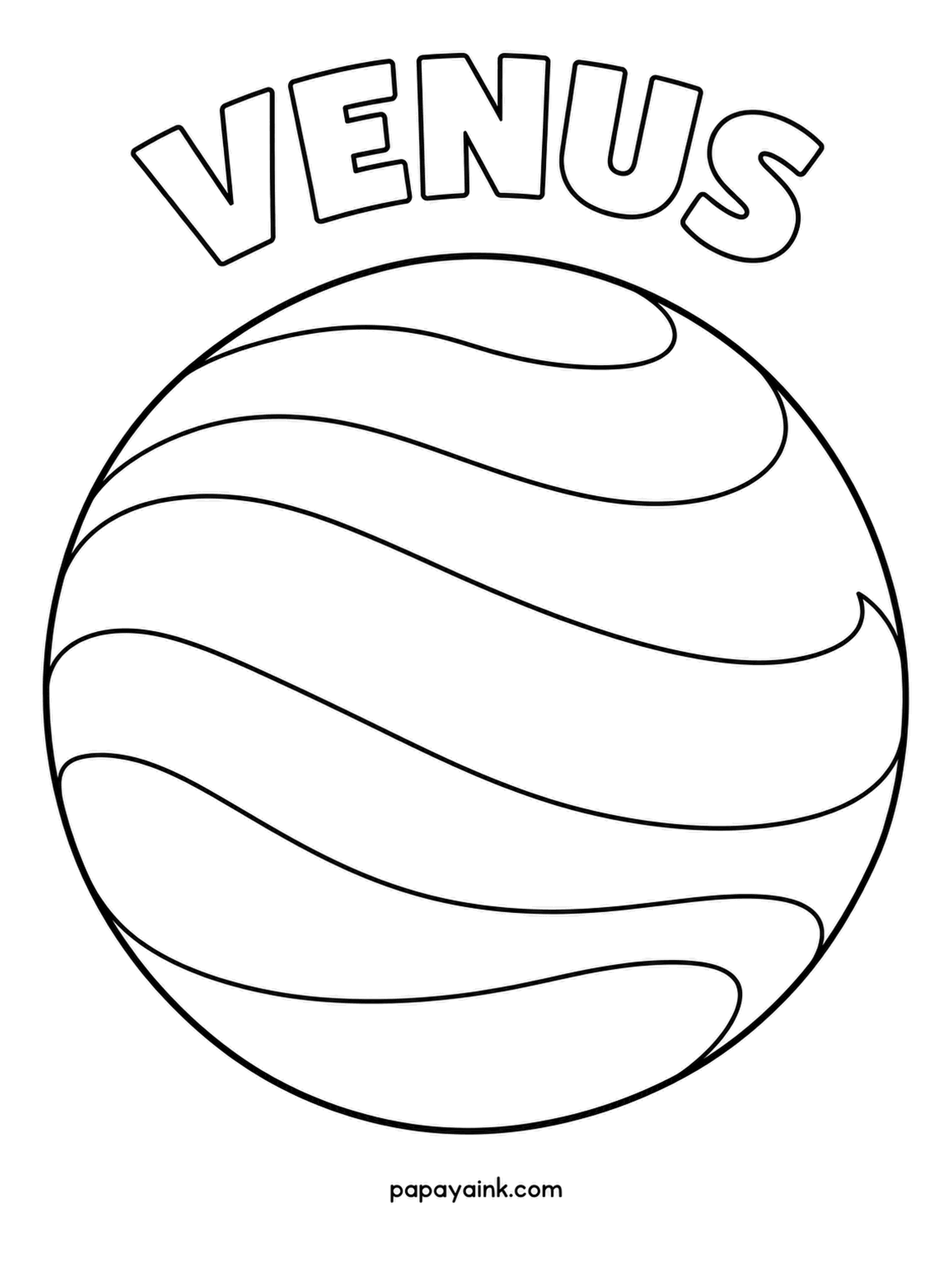 Planet Coloring Pages - Venus is wrapped in thick swirling clouds that hide its surface completely, so this sheet is all about the cloud bands. Lemon and ivory for the swirls, with a hint of apricot - the planet's true cloud-top colors.