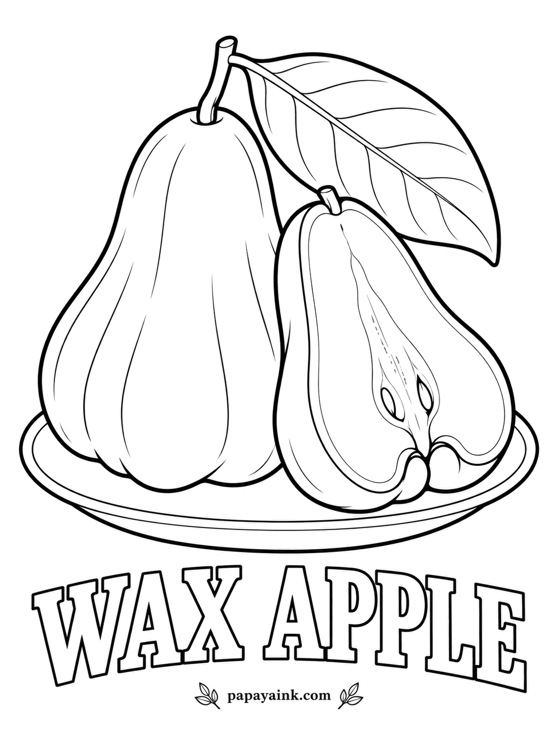 Printable Fruit Coloring Pages - So glossy it looks polished with wax, which is where the name comes from. The skin can be green, pink or deep red; the flesh is crisp, white and very watery, with a spongy core at the wide end.