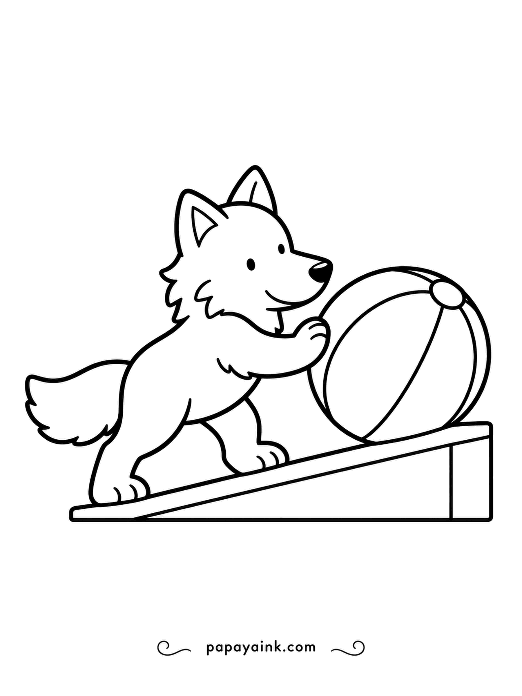Wolf Coloring Pages - A striped beach ball, a little ramp, and a pup giving it one big shove to see what happens. Simple outlines with lots of white - perfect for markers.